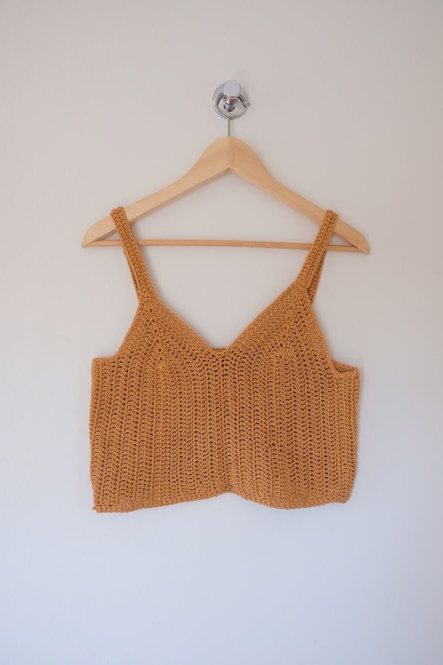 Handmade Crochet Crop Top Caramel Mustard V-Neck Festival Boho Romantic Feminine